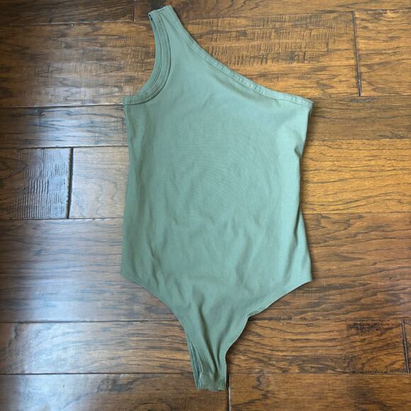 Spanx Women’s One Shoulder Suit Yourself Ribbed Bodysuit Olive Green Sz SP - Picture 1 of 3